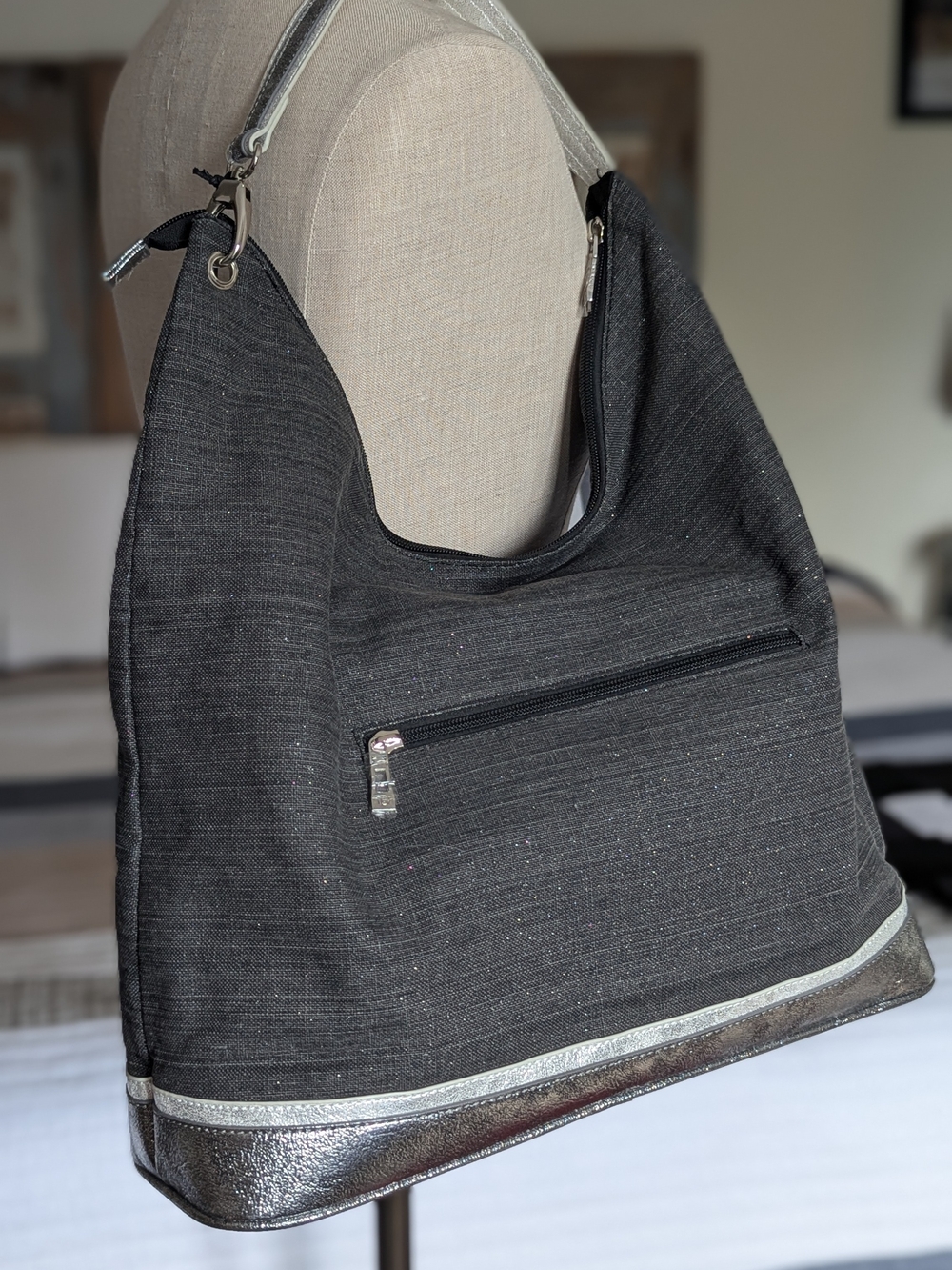 Celine Dion Softy Canvas Hobo Handbag with Silver Accents - Picture 1 of 10
